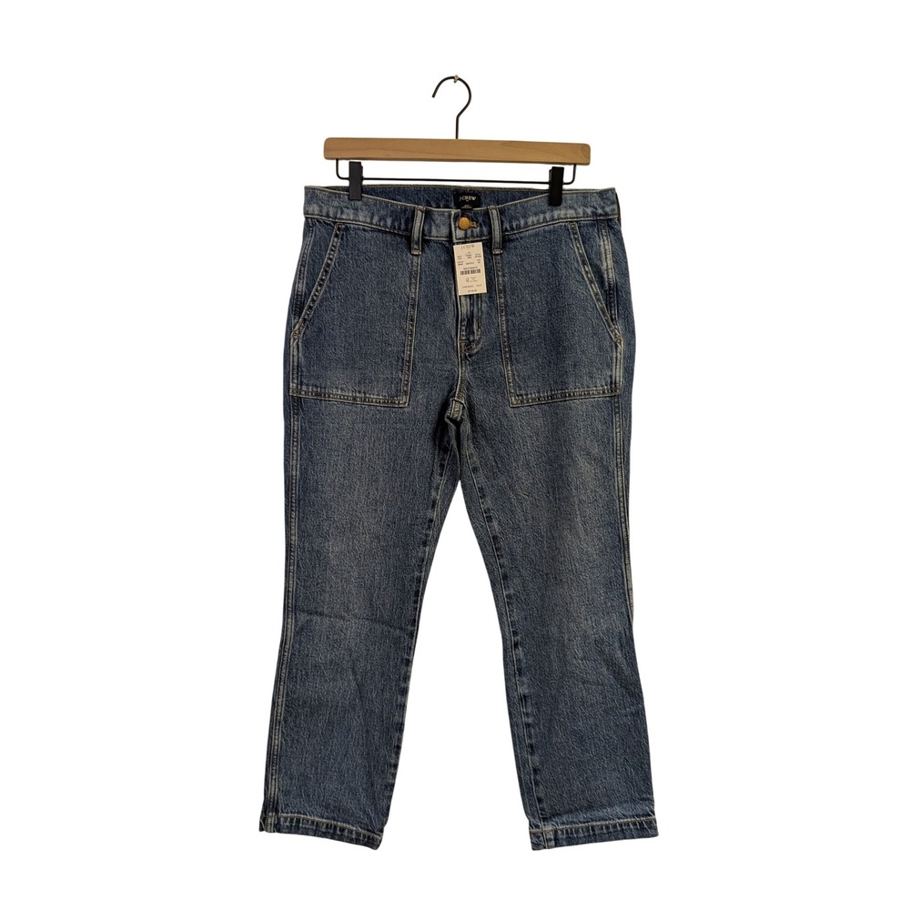 J. Crew Utility Pocket Cropped Jeans Straight Leg Stretch Denim Dark Wash 29 NWT